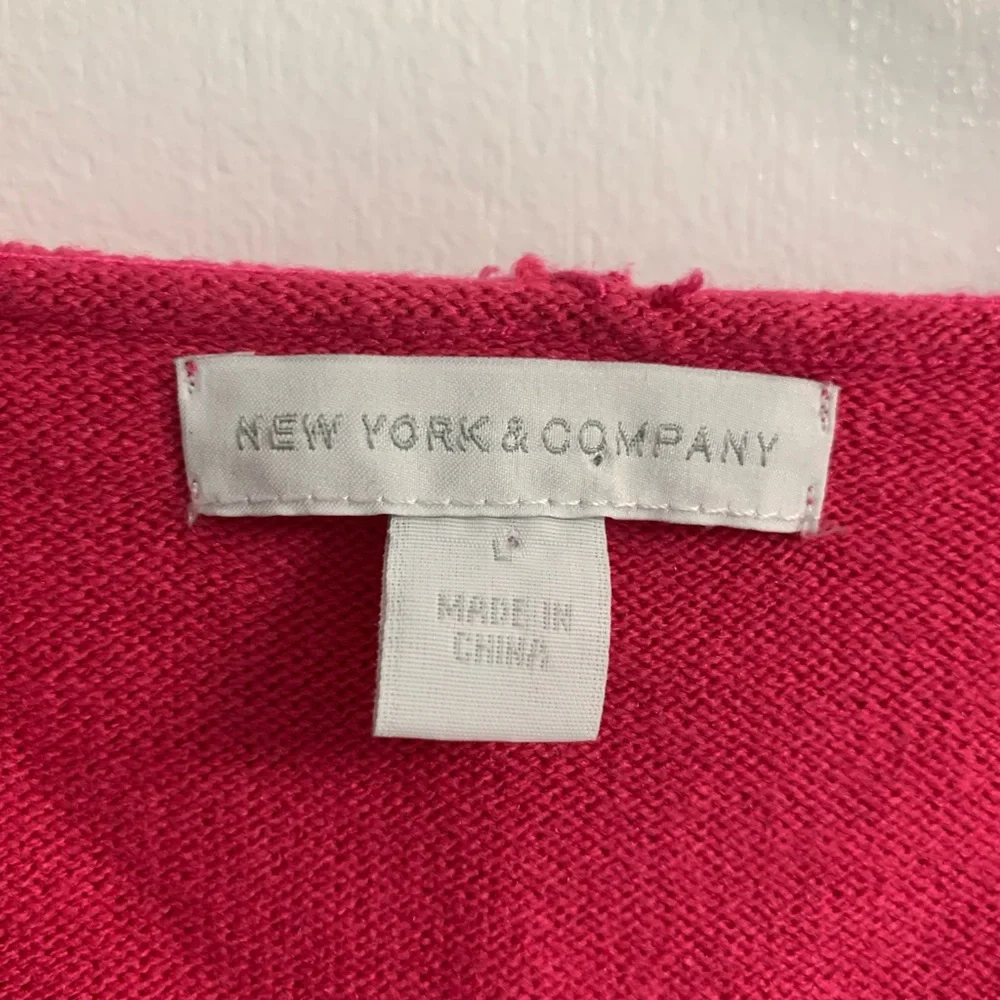 New York & Company Hot Pink Long Sleeve V-neck Pullover Sweater Hoodie Sz: Large - Picture 2 of 11